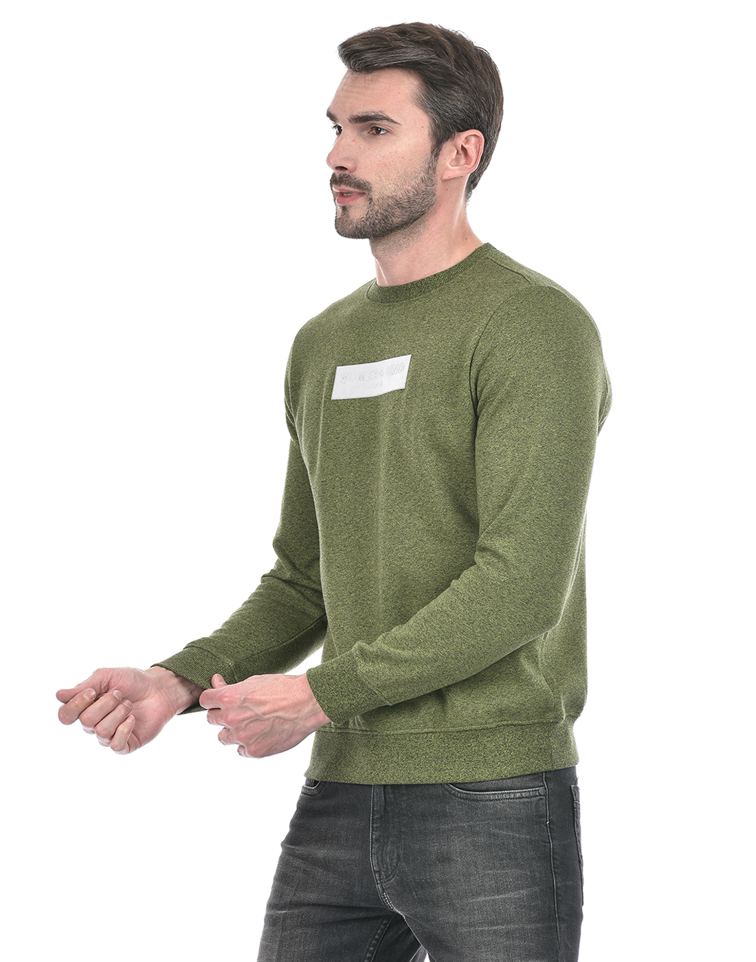 Numero Uno Men Applique Green Sweat Shirt